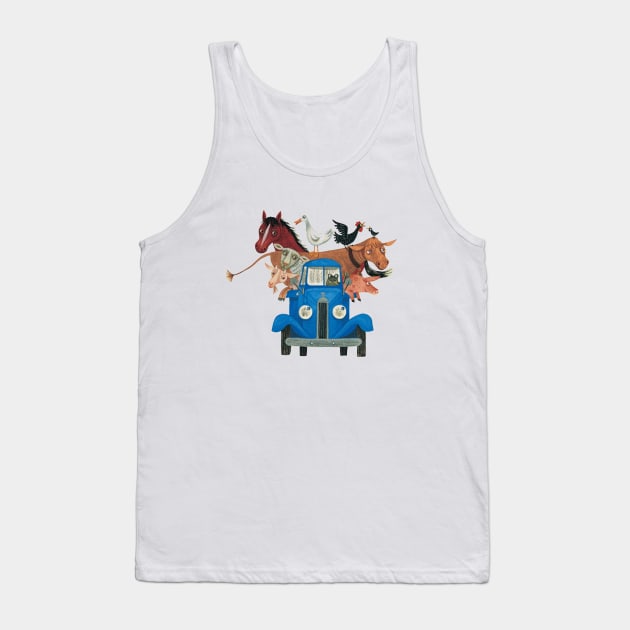 Little Blue Truck and Farm Animals Illustration Tank Top by GoneawayGames